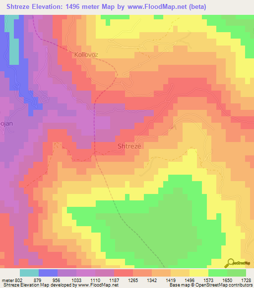 Shtreze,Albania Elevation Map