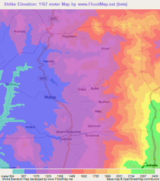 Shtike,Albania Elevation Map