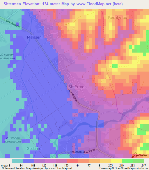 Shtermen,Albania Elevation Map