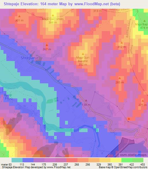 Shtepaje,Albania Elevation Map