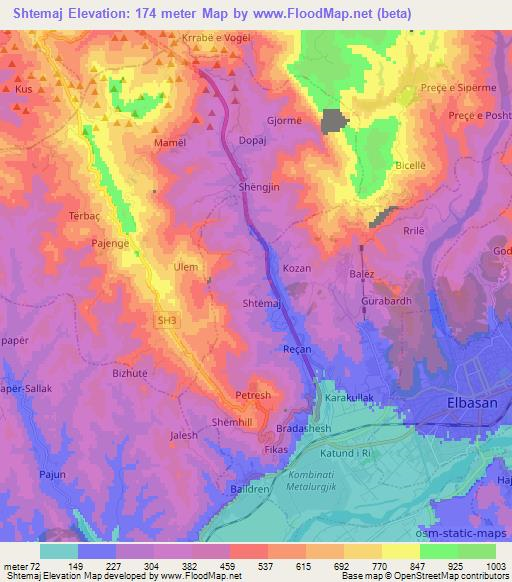 Shtemaj,Albania Elevation Map