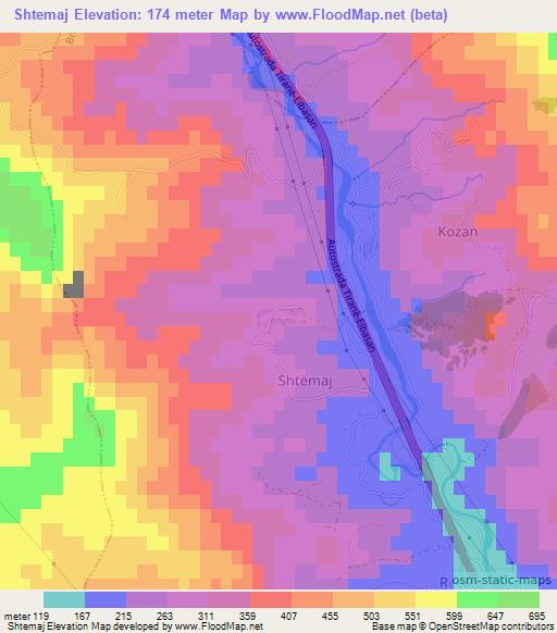 Shtemaj,Albania Elevation Map