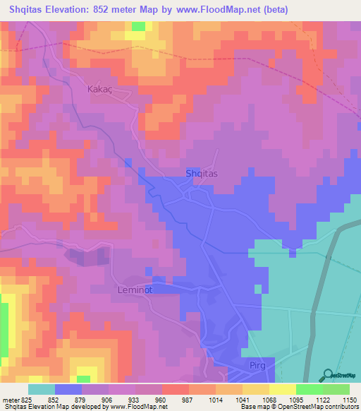 Shqitas,Albania Elevation Map