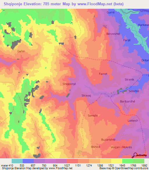 Shqiponje,Albania Elevation Map