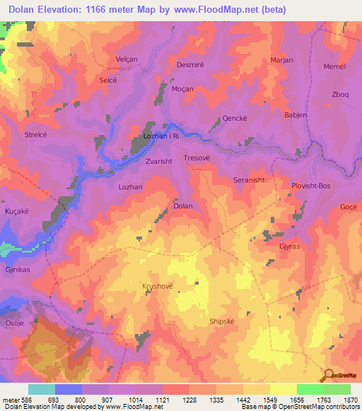 Dolan,Albania Elevation Map