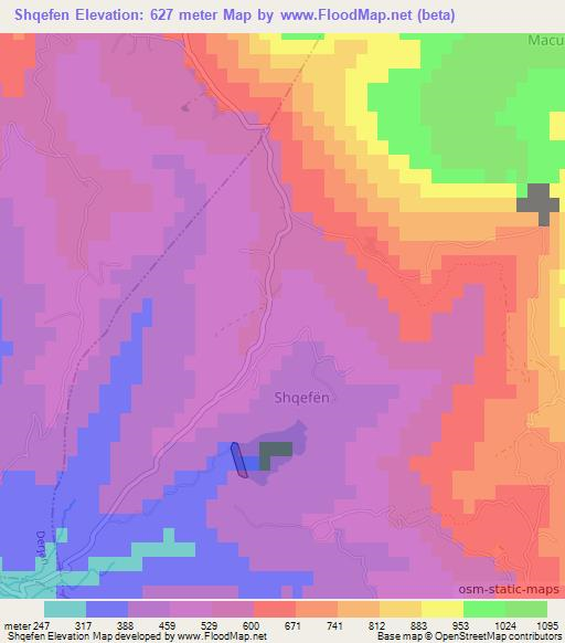 Shqefen,Albania Elevation Map