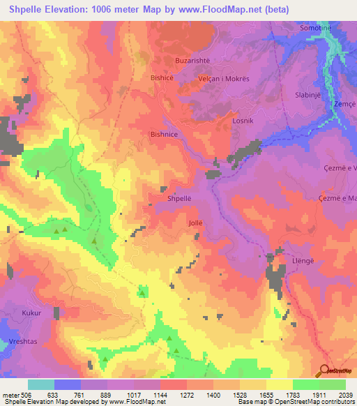 Shpelle,Albania Elevation Map