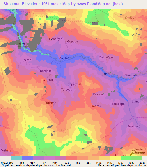 Shpatmal,Albania Elevation Map