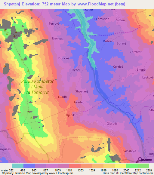 Shpatanj,Albania Elevation Map