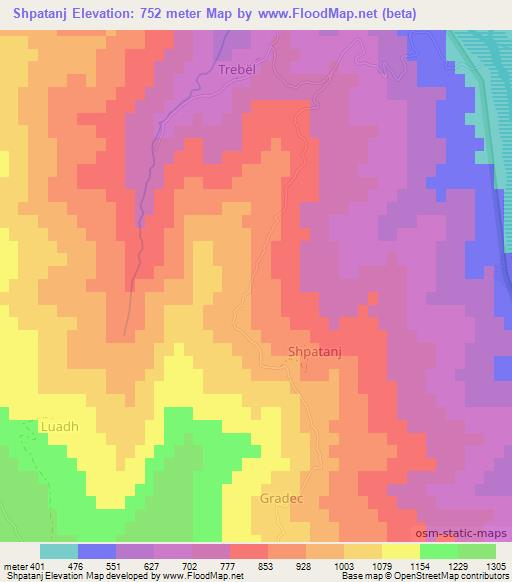 Shpatanj,Albania Elevation Map