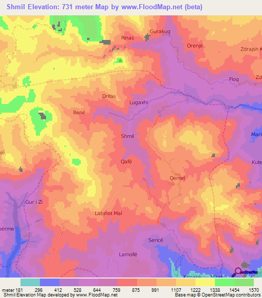 Shmil,Albania Elevation Map