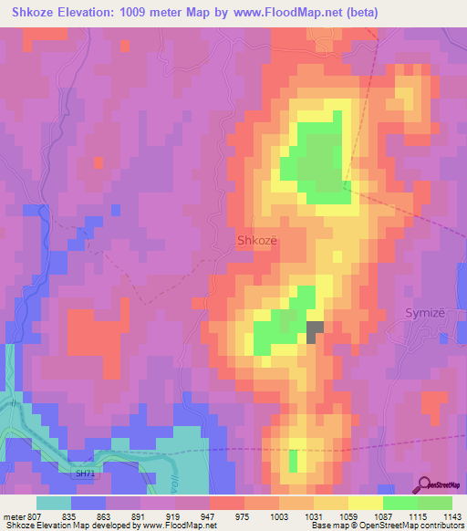 Shkoze,Albania Elevation Map