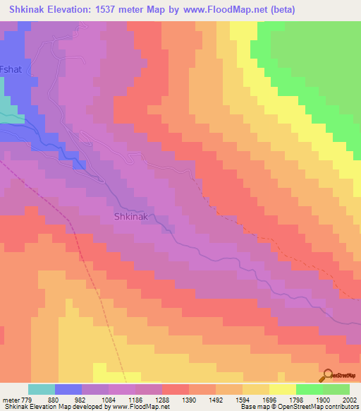 Shkinak,Albania Elevation Map