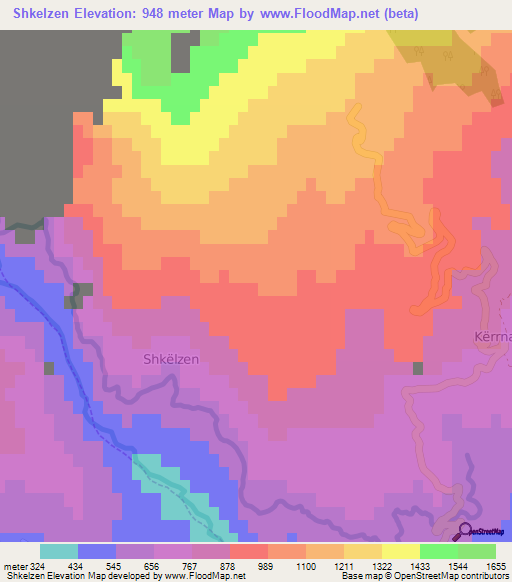 Shkelzen,Albania Elevation Map