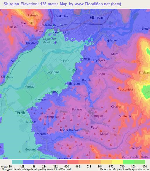 Shirgjan,Albania Elevation Map