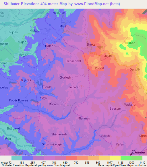 Shilbater,Albania Elevation Map