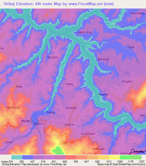 Shikaj,Albania Elevation Map