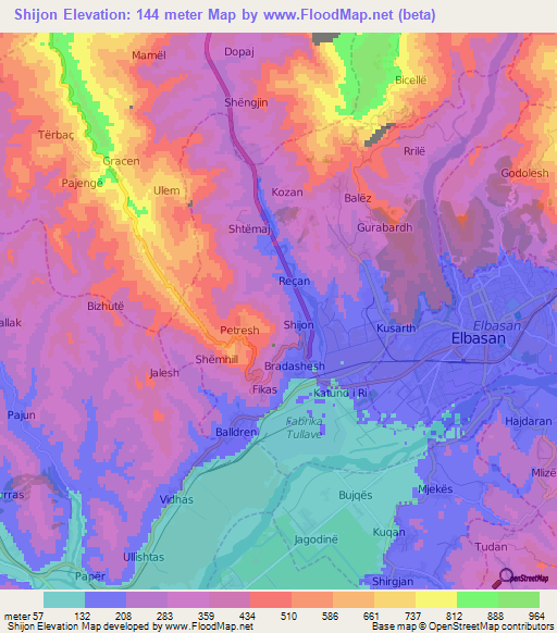 Shijon,Albania Elevation Map