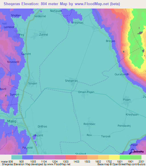 Sheqeras,Albania Elevation Map