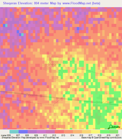 Sheqeras,Albania Elevation Map