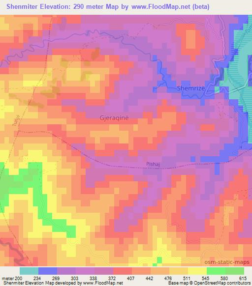 Shenmiter,Albania Elevation Map