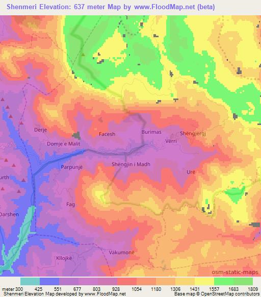 Shenmeri,Albania Elevation Map