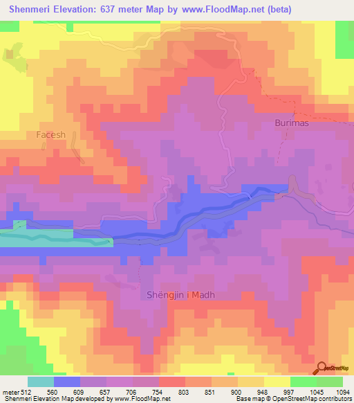 Shenmeri,Albania Elevation Map