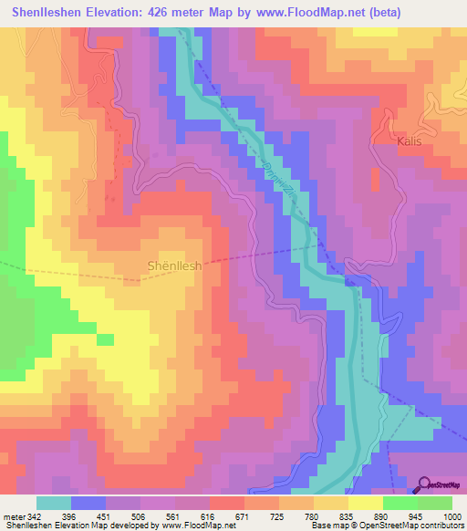 Shenlleshen,Albania Elevation Map