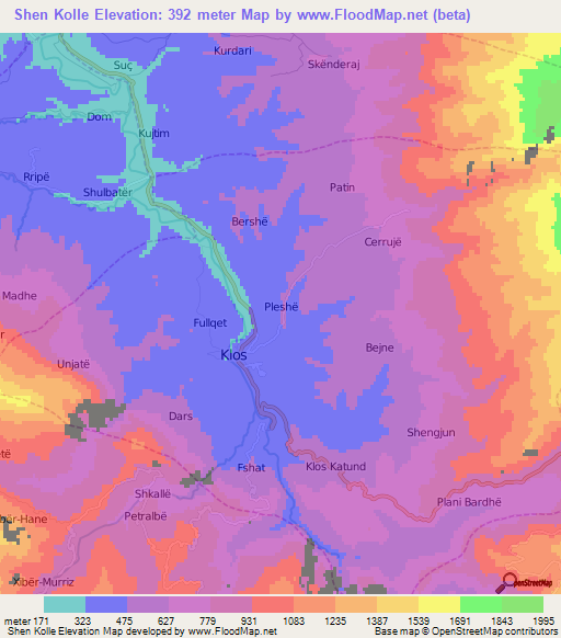 Shen Kolle,Albania Elevation Map