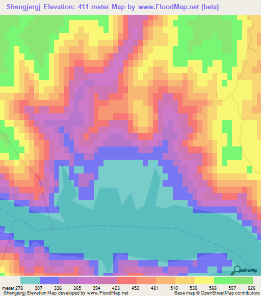 Shengjergj,Albania Elevation Map