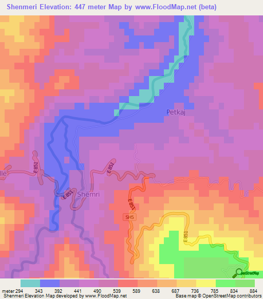 Shenmeri,Albania Elevation Map