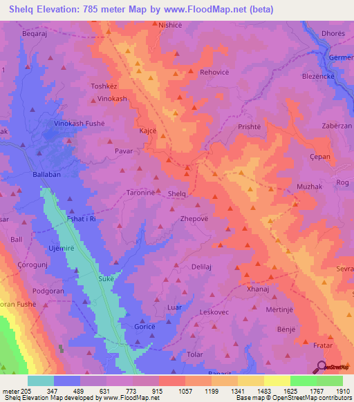 Shelq,Albania Elevation Map