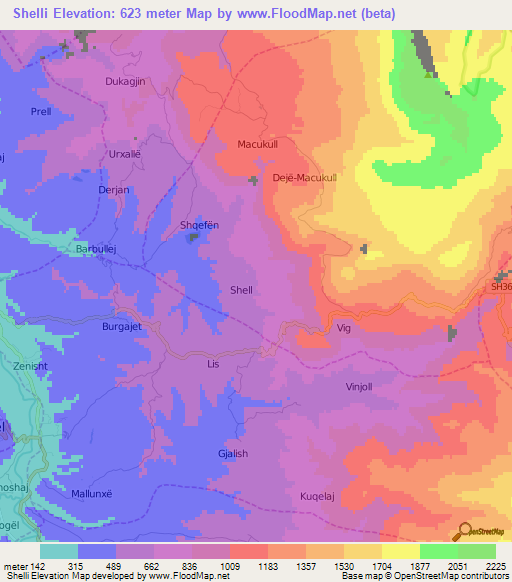 Shelli,Albania Elevation Map