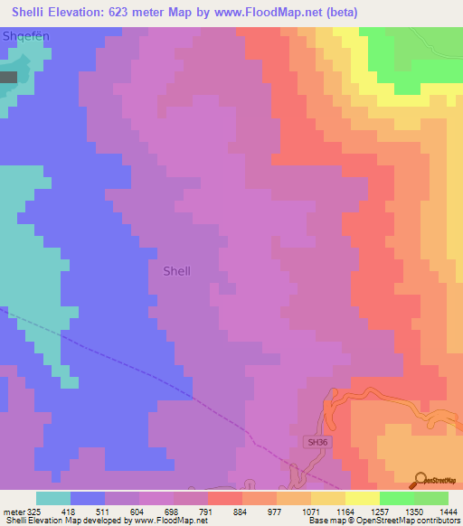 Shelli,Albania Elevation Map