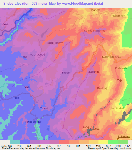 Shebe,Albania Elevation Map