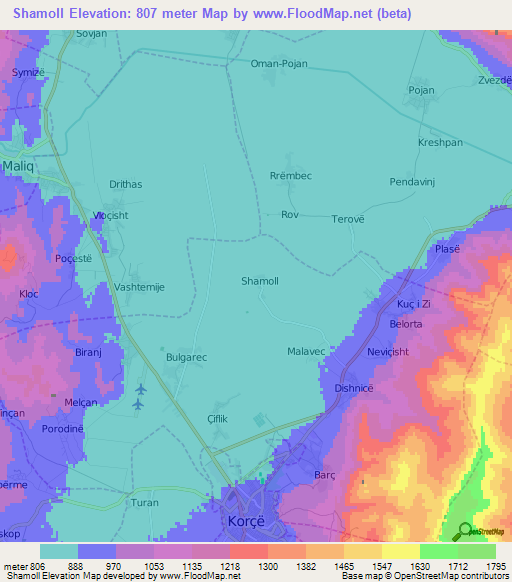 Shamoll,Albania Elevation Map