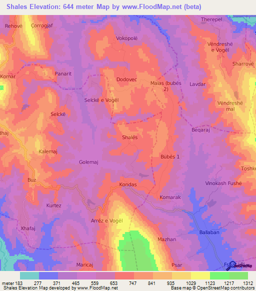 Shales,Albania Elevation Map