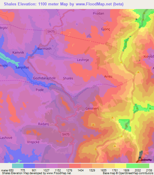 Shales,Albania Elevation Map