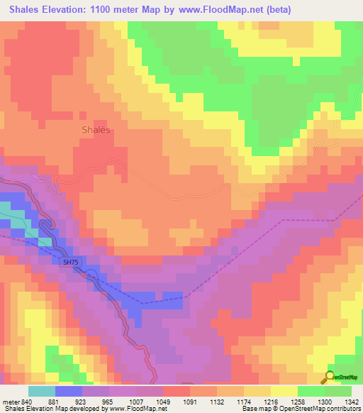 Shales,Albania Elevation Map