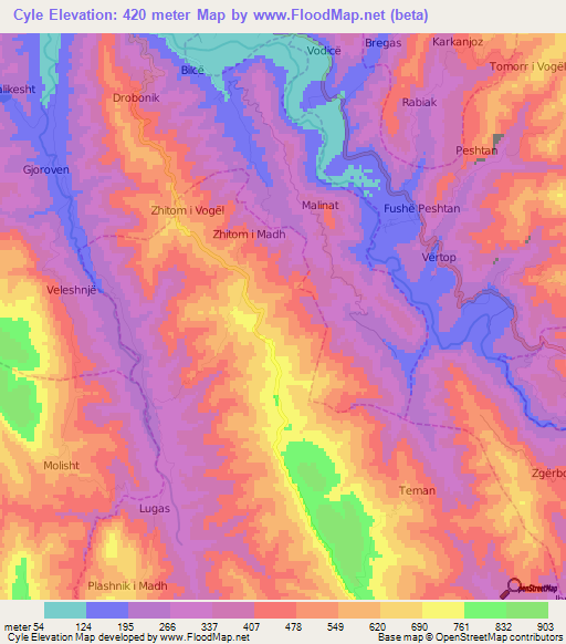 Cyle,Albania Elevation Map