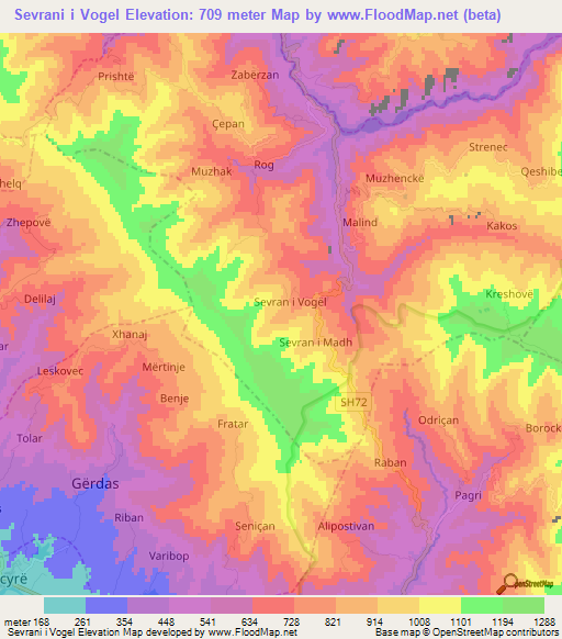 Sevrani i Vogel,Albania Elevation Map