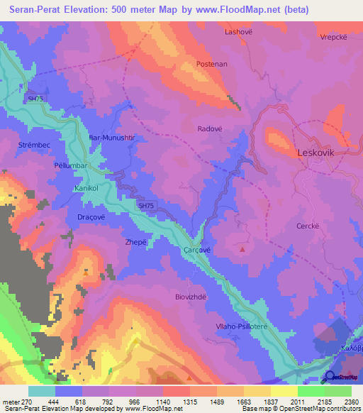 Seran-Perat,Albania Elevation Map