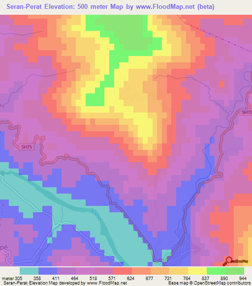 Seran-Perat,Albania Elevation Map