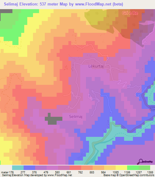 Selimaj,Albania Elevation Map