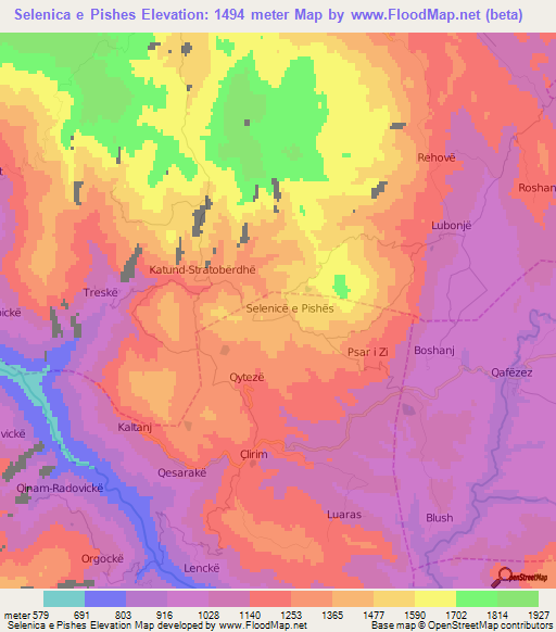 Selenica e Pishes,Albania Elevation Map