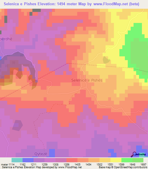 Selenica e Pishes,Albania Elevation Map