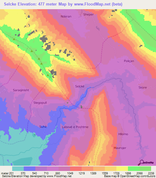 Selcke,Albania Elevation Map