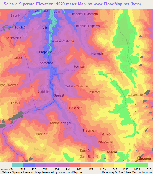 Selca e Siperme,Albania Elevation Map