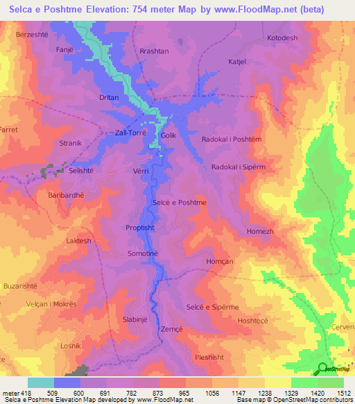 Selca e Poshtme,Albania Elevation Map