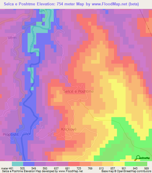 Selca e Poshtme,Albania Elevation Map